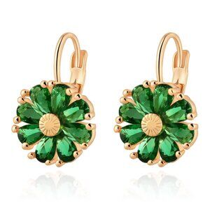 Women's Green Trendy Beautiful Unique Flower Leverback Vintage Floral Earrings
